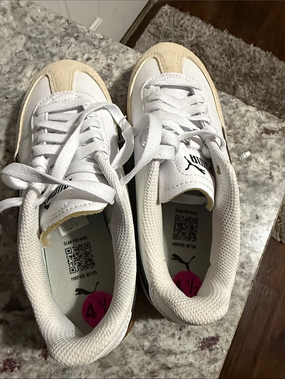 Puma White Black Gum-Trim Low-Top Sneakers